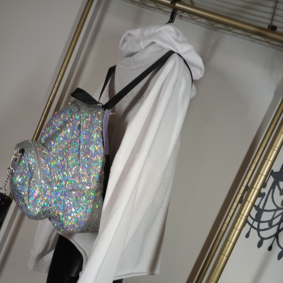 Madden Girl Multifaceted Sequin Backpack with Black Patent Leather key Chain - Picture 12 of 17